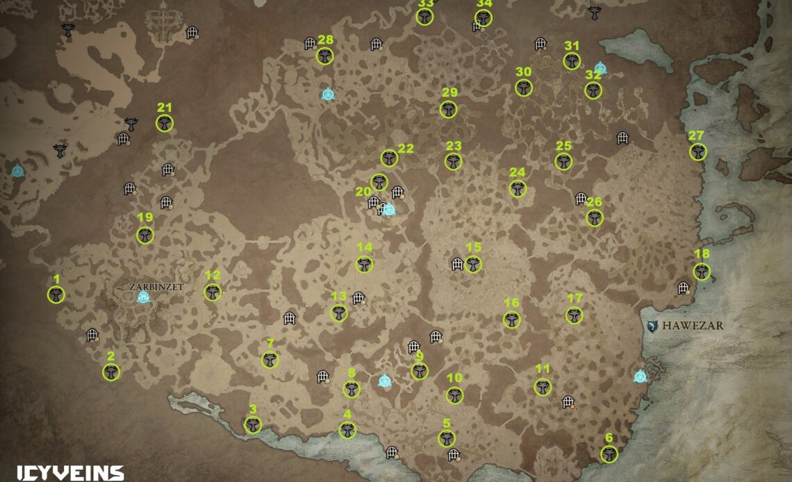 Hawezar Altar of Lilith Map in Diablo 4