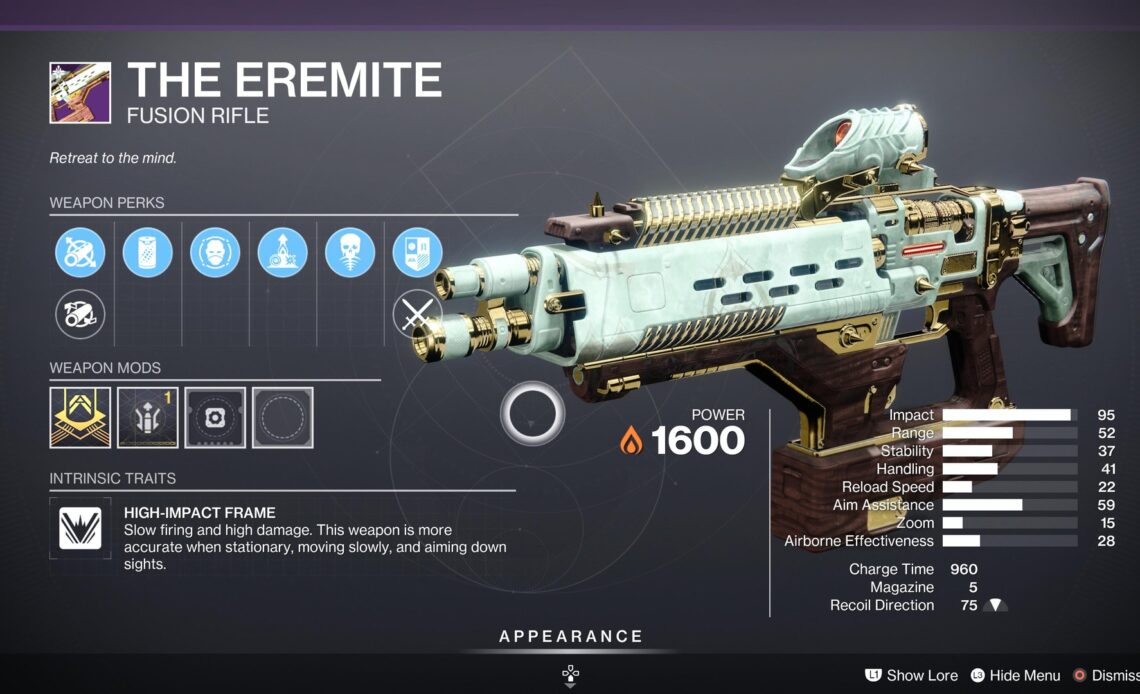 Destiny 2 The Eremite Fusion Rifle