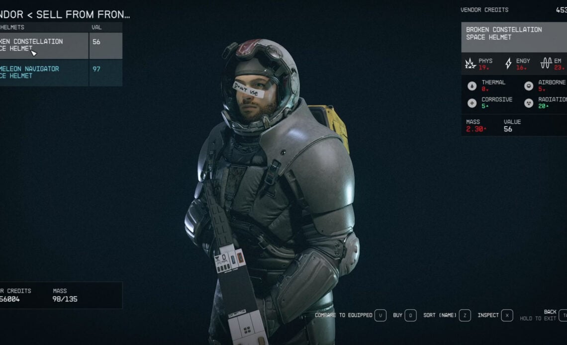 Starfield Selling from Ship Inventory