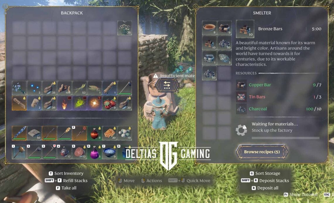 Enshrouded Crafting Bronze Bars in the Smelter recipe