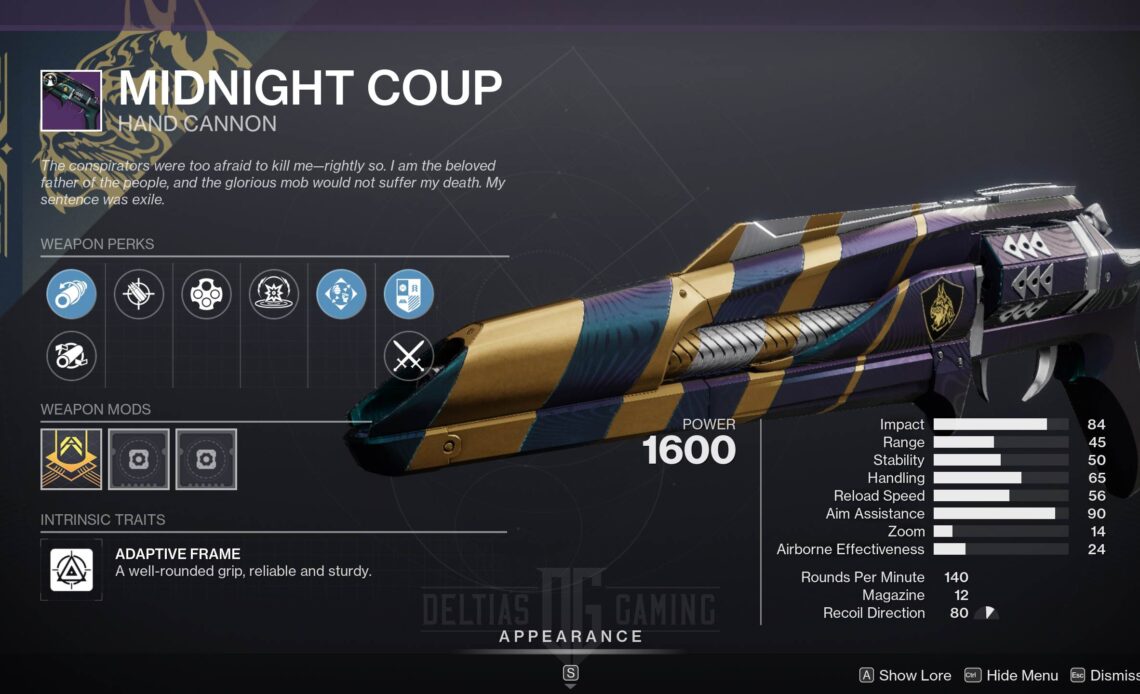 Destiny 2 Midnight Coup God Roll and How to Get