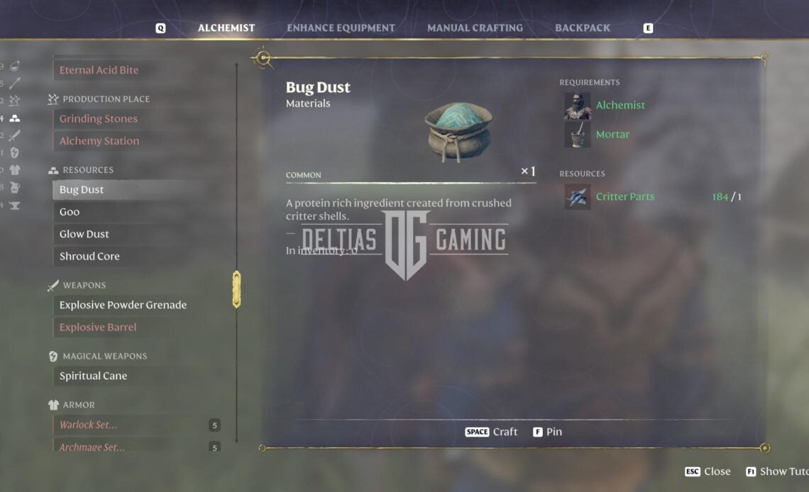 Enshrouded Bug Dust crafting Recipe