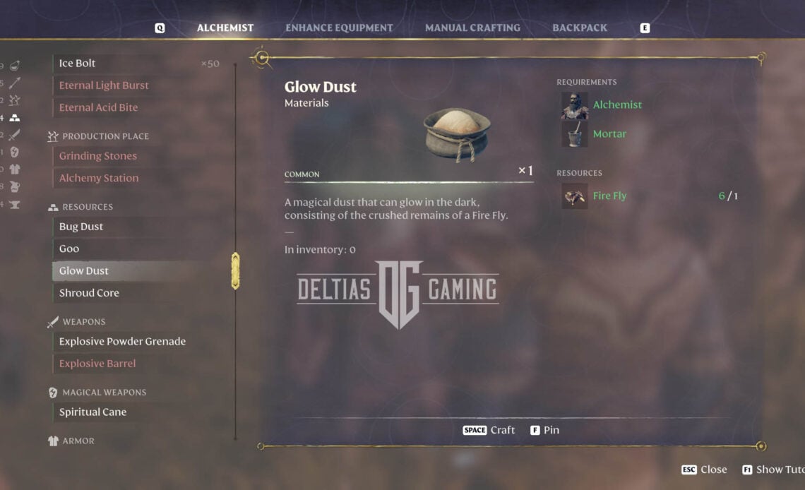 Enshrouded Glow Dust crafting recipe