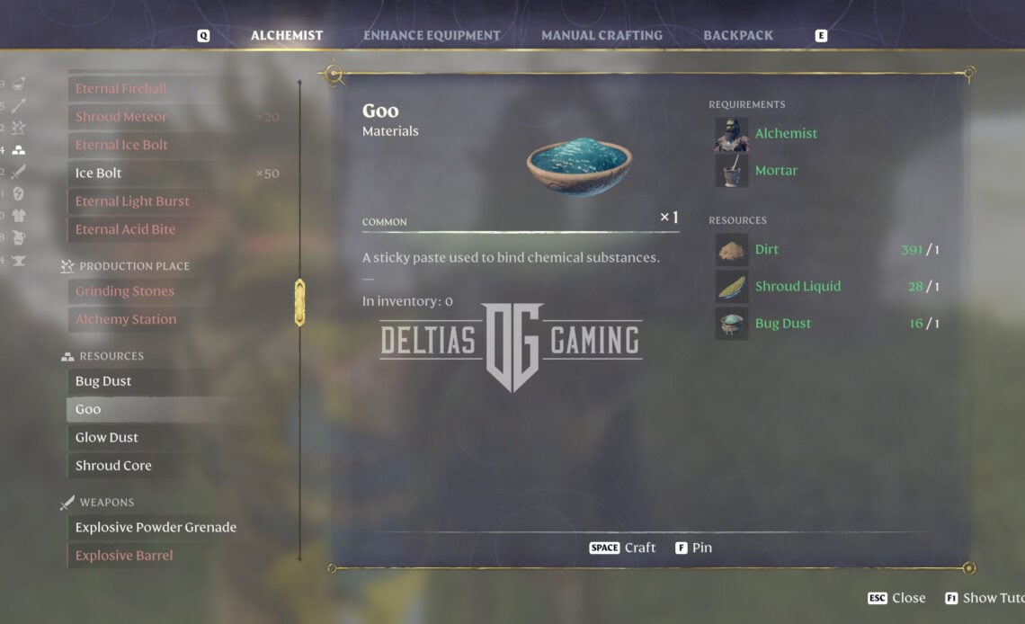 Enshrouded Goo crafting recipe