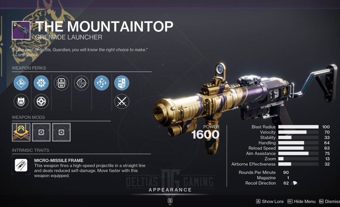Destiny 2 The Mountaintop God Roll and How to Get