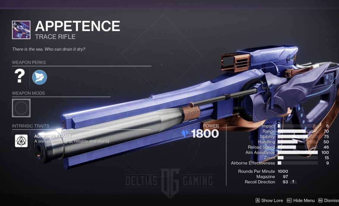 Destiny 2 Appetence Trace Rifle
