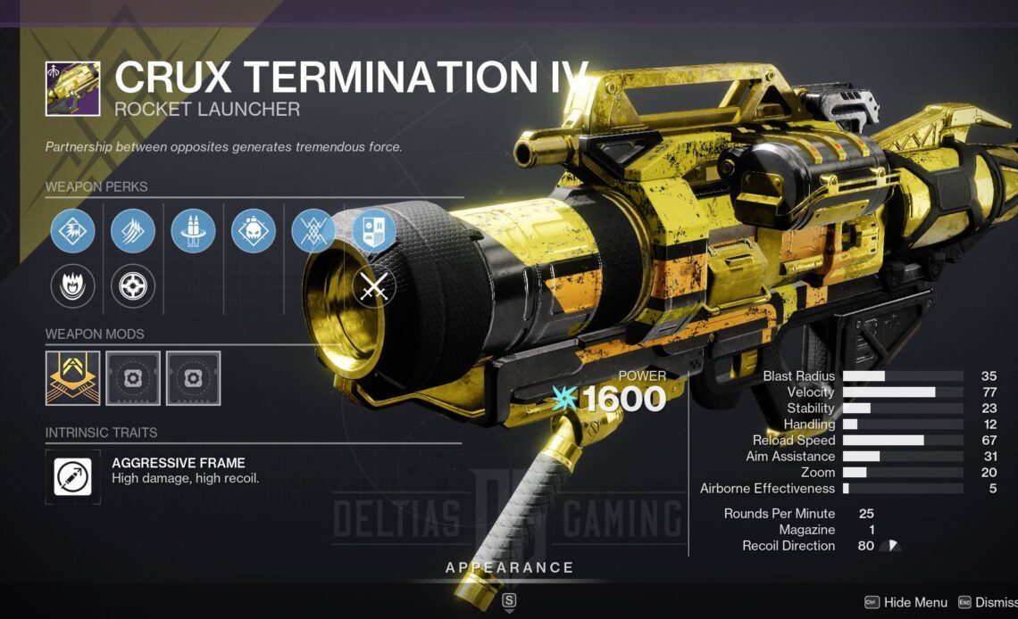 Destiny 2 Crux Termination IV Rocket Launcher