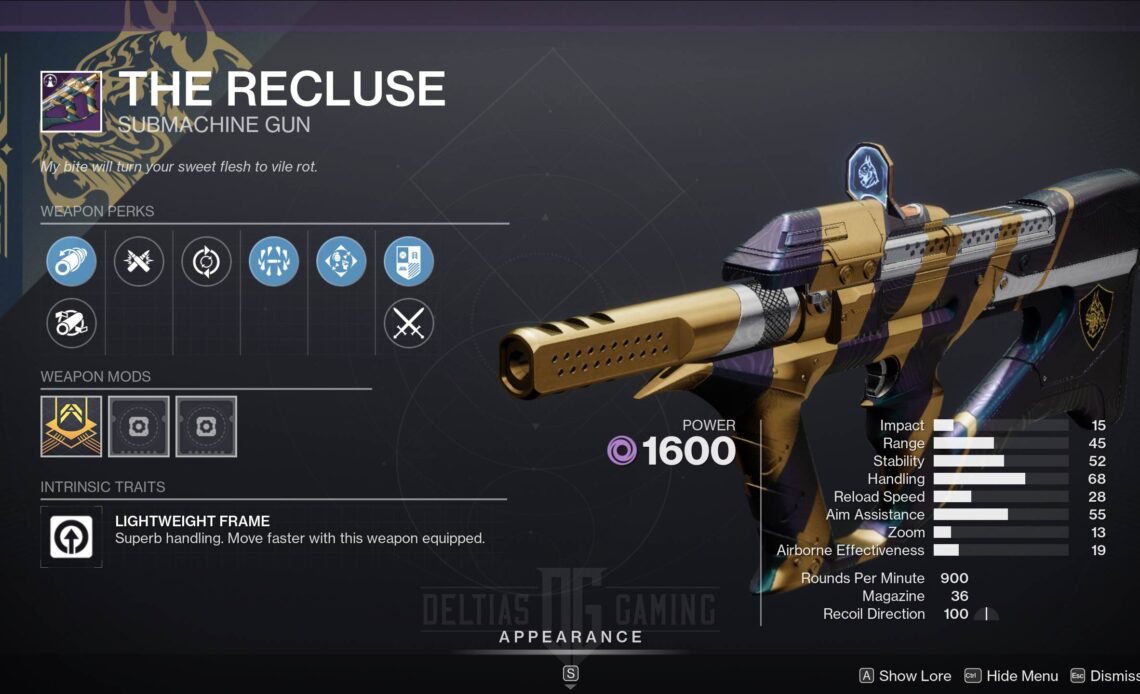 Destiny 2 The Recluse God Roll and How to Get