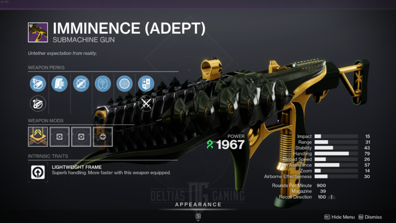 Destiny 2 Imminence Strand Submachine Gun