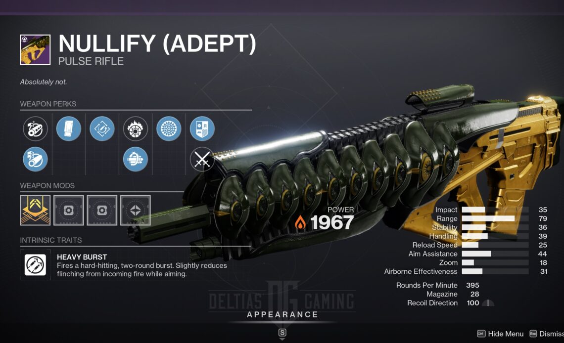 Destiny 2 Nullify Solar Pulse Rifle