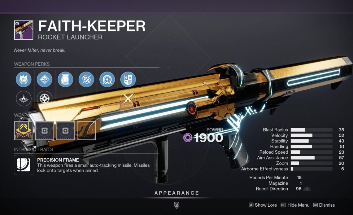 Destiny 2 Faith-Keeper Rocket Launcher