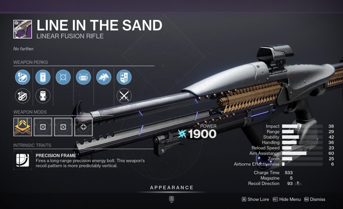 Destiny 2 Line in the Sand Linear Fusion Rifle