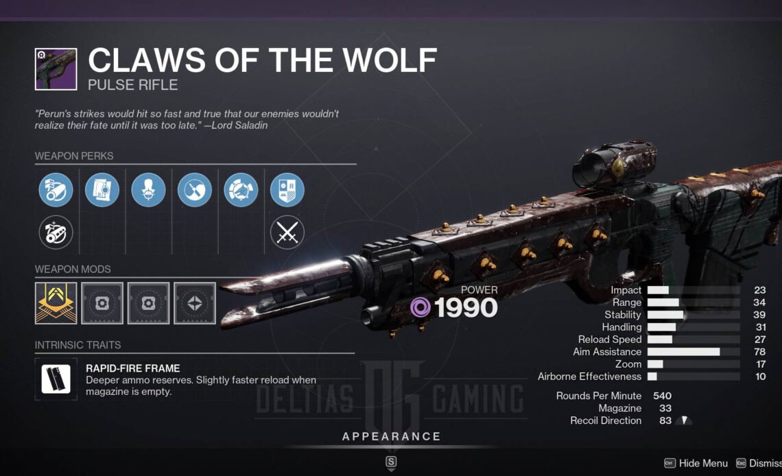 Destiny 2 Claws of the Wolf God Roll and How to Get