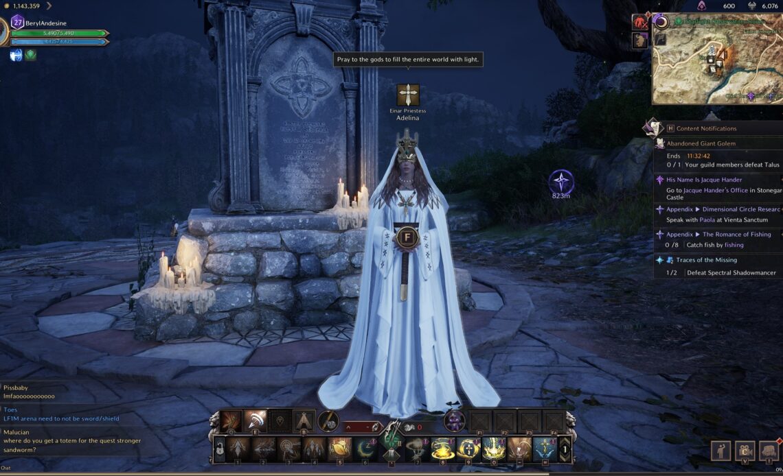 Talk to the Einar Priestess to restore lost EXP (Source: NCSOFT)