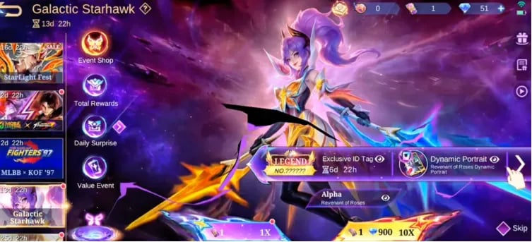 Evento Galactic Starhawk MLBB: skin leggendaria Fanny limitata