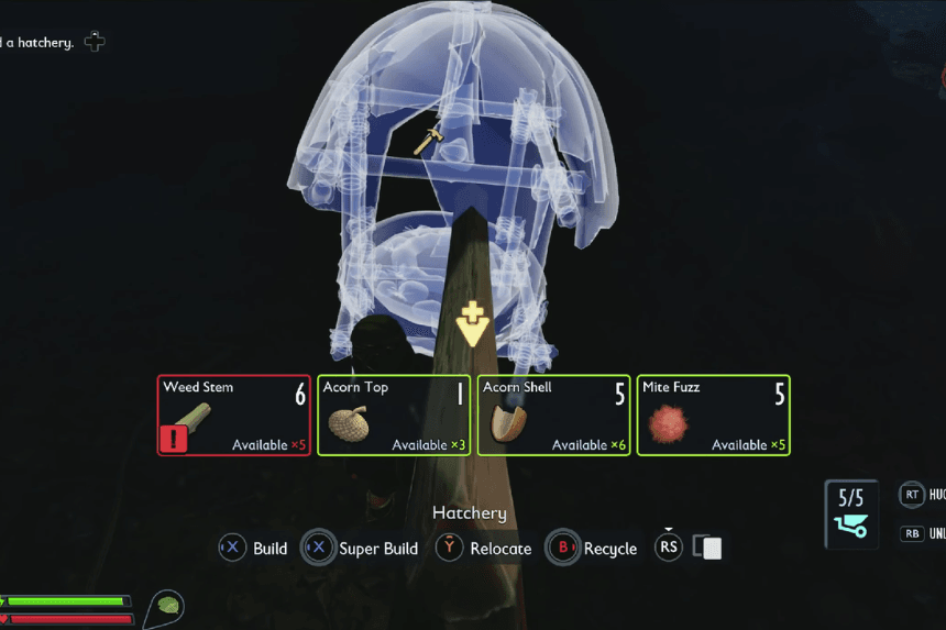 Come costruire l'incubatoio (steli di erbacce, ghiande e peluria di acari) – Grounded 2