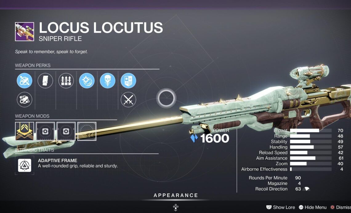 Destiny 2 Locus Locutus Sniper Rifle