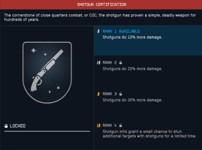 Abilità di certificazione per fucili a pompa Starfield