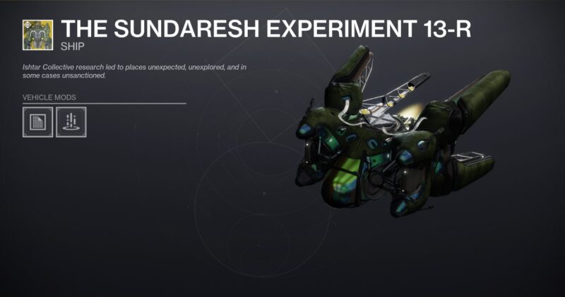 Destiny 2 La nave esotica dell'esperimento Sundaresh 13-R