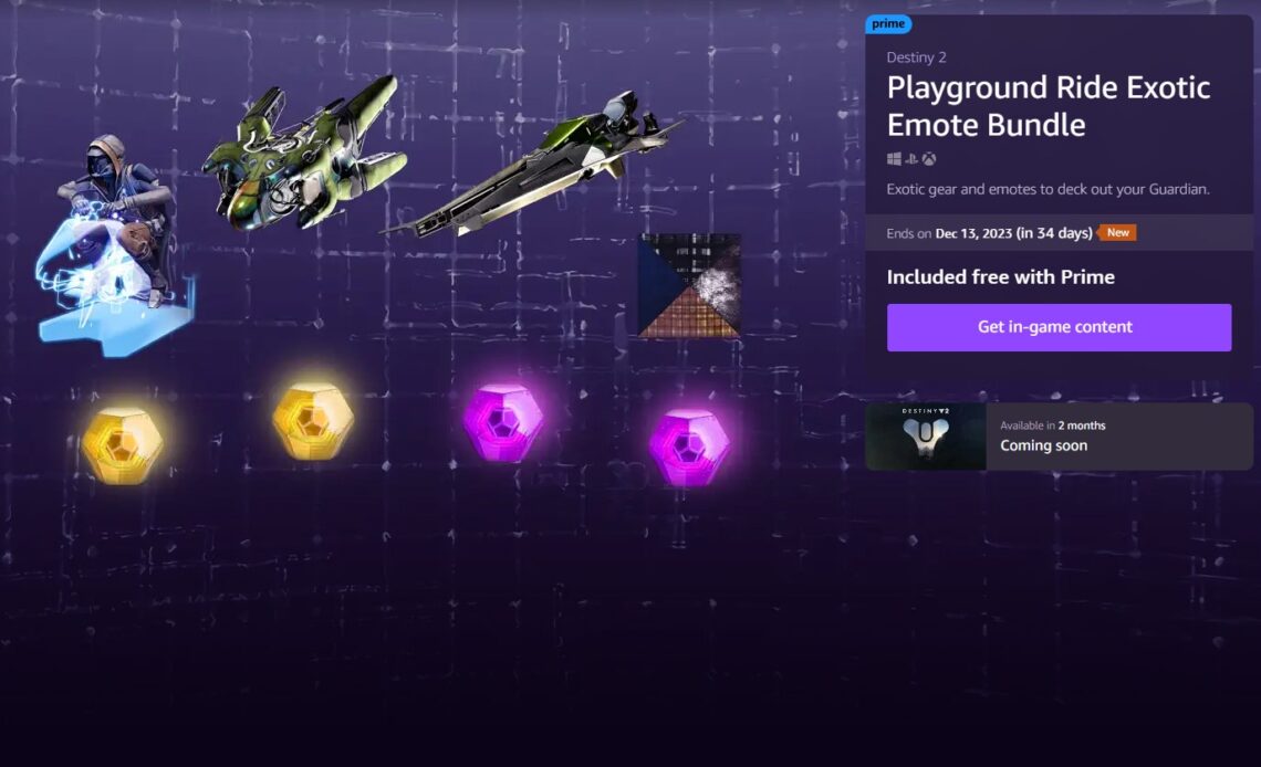 Destiny 2 Prime Gaming Rewards - Playground Ride Exotic Emote Bundle