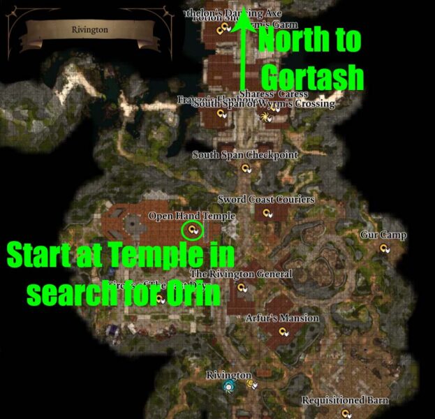 Baldur's Gate 3 Rivington Mappa due strade per trovare Orin