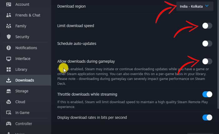 Velocità di download lenta dei giochi Steam 