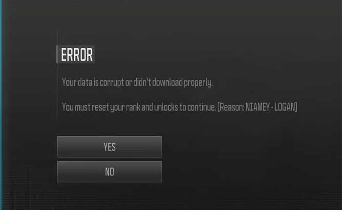 Fix Call od Duty Reset Rank Error