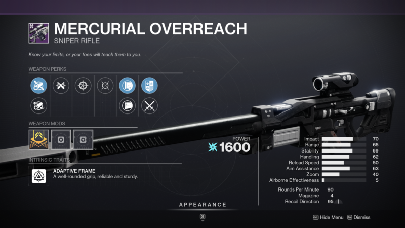 Destiny 2 Mercurial Overreach PvE & PvP God Role and How to Get
