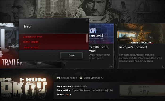 Escape From Tarkov Game Launcher Error