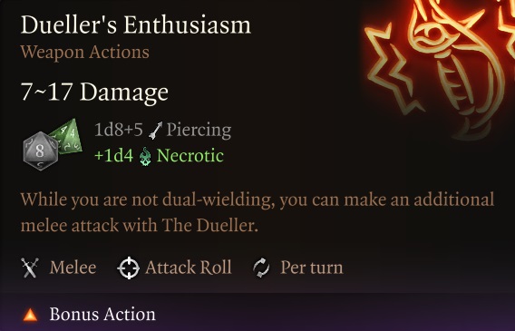 (Azione bonus) Entusiasmo del duellante - Caratteristica prerogativa del duellante - Baldur's Gate 3 - BG3