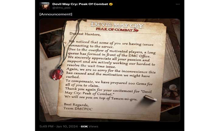 Problema del server Devil May Cry Peak of Combat