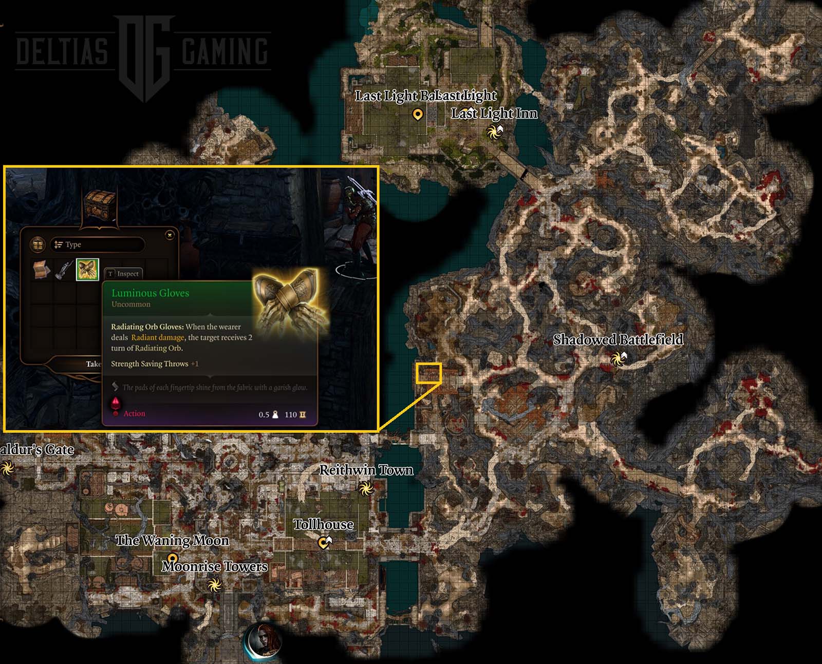 Posizione sulla mappa dei guanti luminosi nell'Atto 2 - Baldur's Gate 3 - BG3