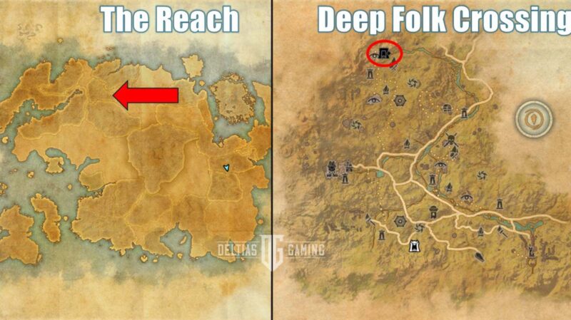 Posizione sulla mappa nel dungeon The Reach, Deep Folk Crossing - Set di mostri DLC ESO Scions of Ithelia