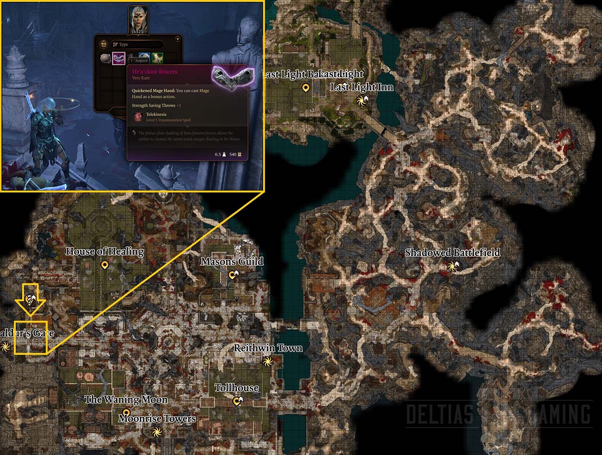 Posizione sulla mappa dei bracciali Hr'a'cknir nell'Atto 2 - Baldur's Gate 3 - BG3