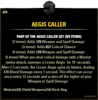 Set equipaggiamento chiamante ESO Aegis - Elder Scrolls Online