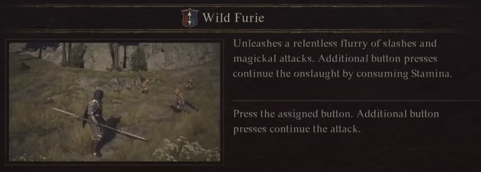 Descrizione comando di Dragon's Dogma 2 Mystic Spearhand Ultimate Skill Wild Furie