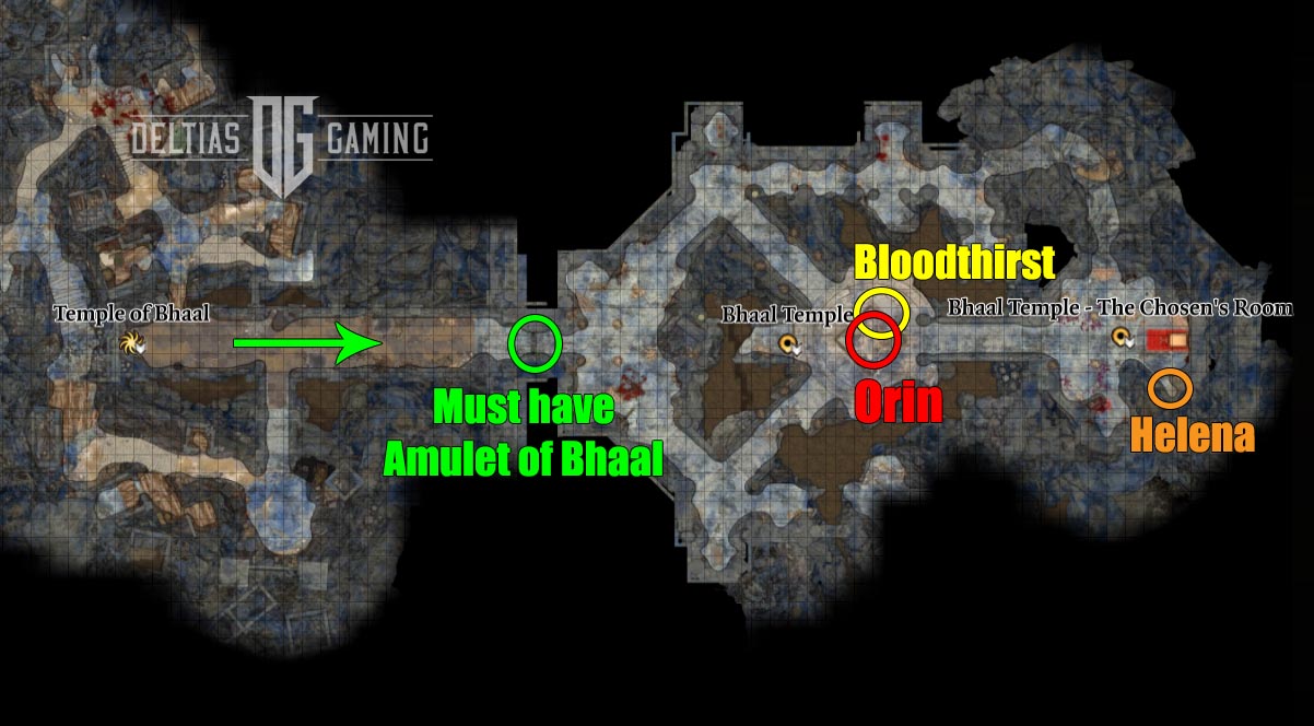 Baldur's Gate 3 Mappa della posizione del Tempio di Bhaal Orin Bloodthirst Crimson Mischief