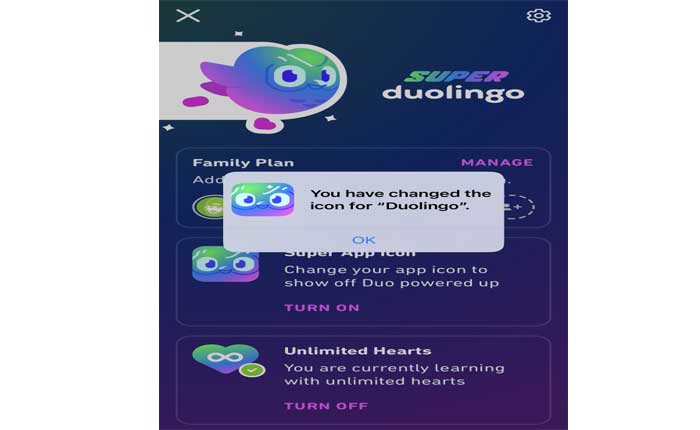 Cambia l'icona dell'app Duolingo 