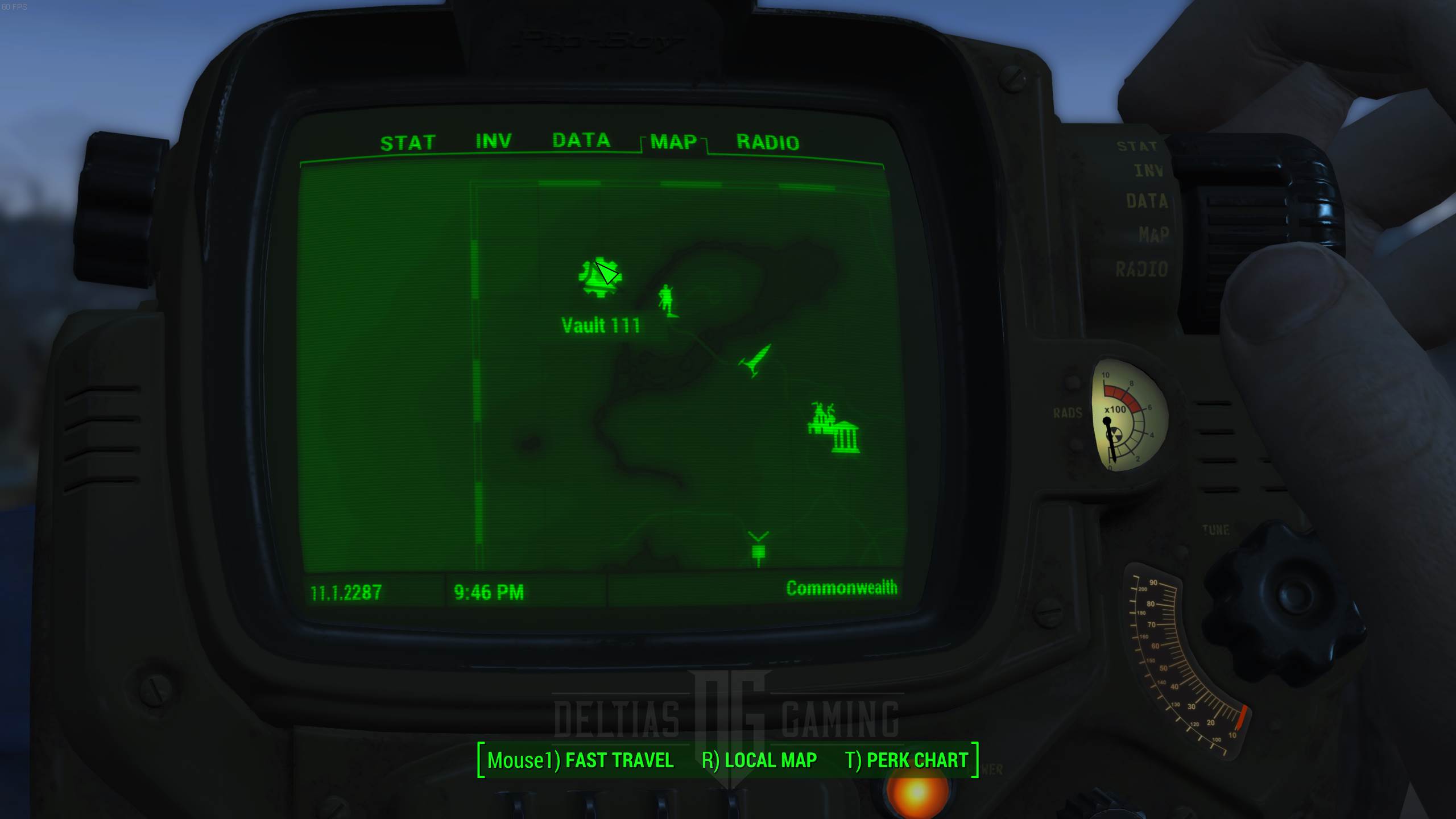 Posizione sulla mappa del Vault 111 di Fallout 4