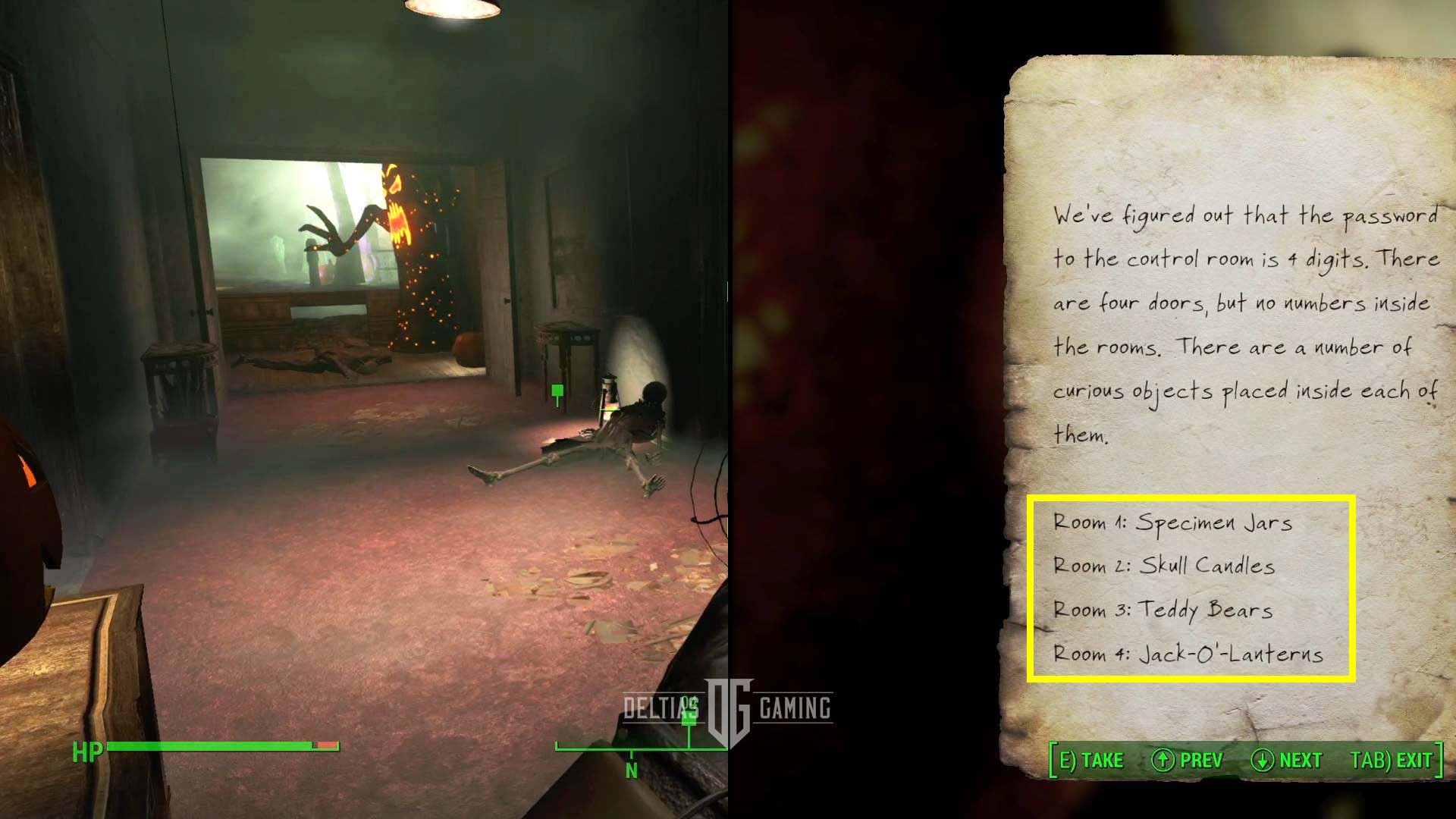 Indizi sul codice della password della porta chiusa di Fallout 4 All Hallows' Eve