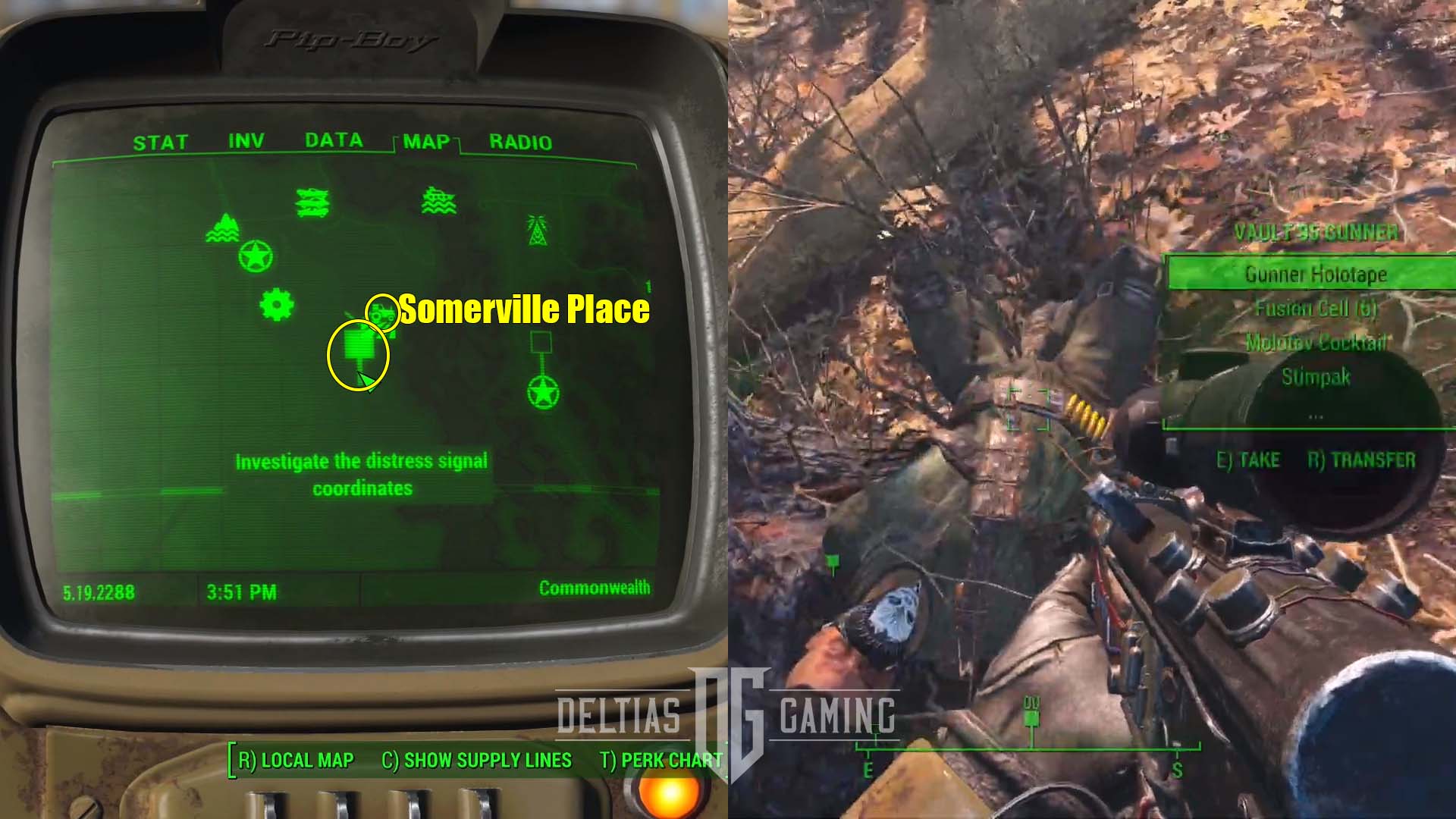 Posizione sulla mappa di Fallout 4 Best of Three di Gunner con olonastro