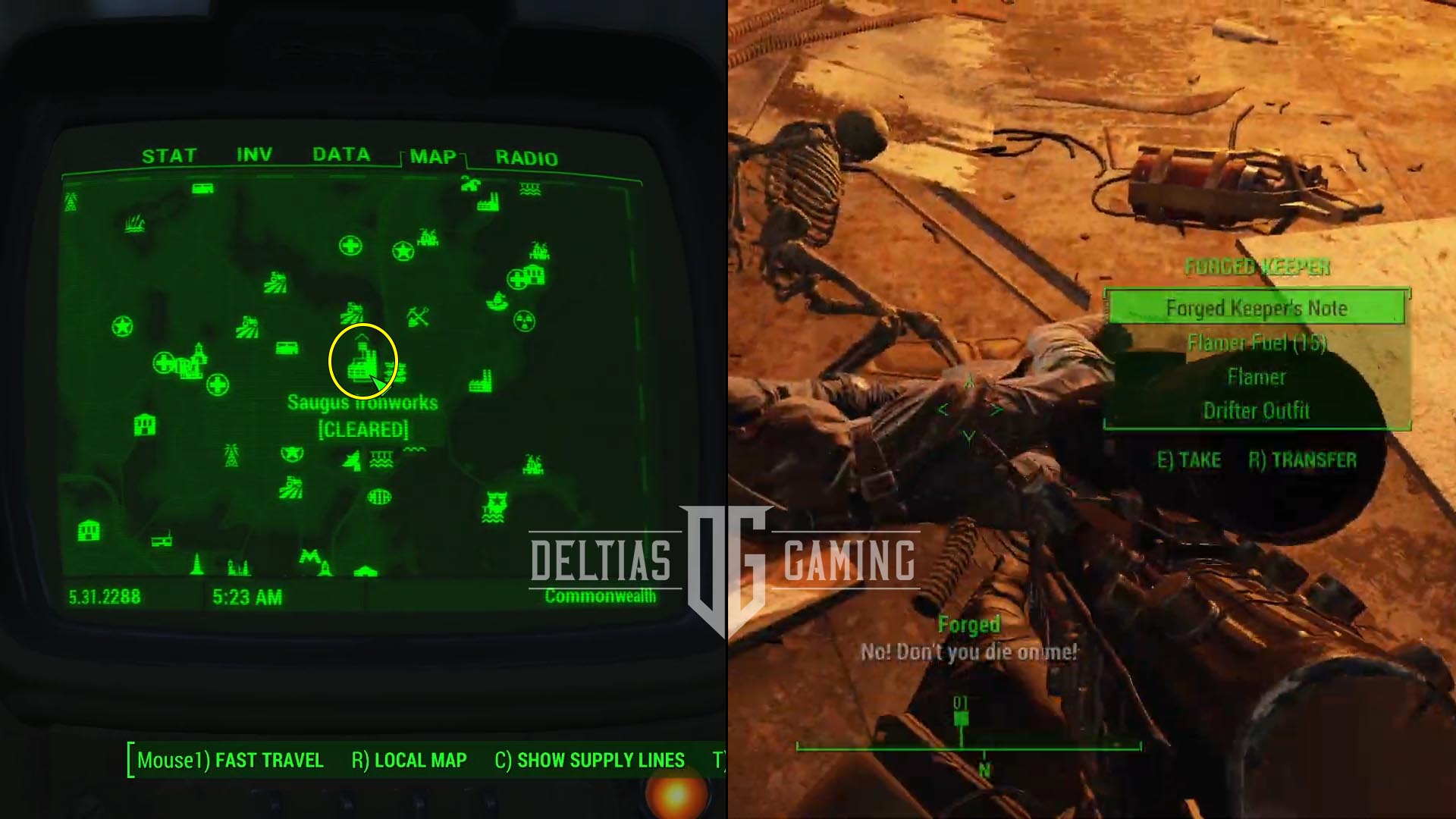 Posizione sulla mappa di Fallout 4 Crucible Saugus Ironworks e nota del custode