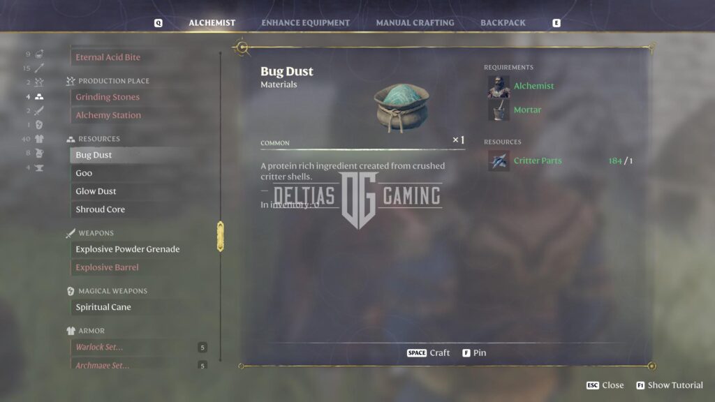 Enshrouded Bug Dust crafting Recipe