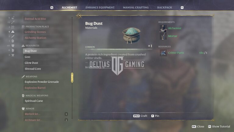 Enshrouded Bug Dust crafting Recipe