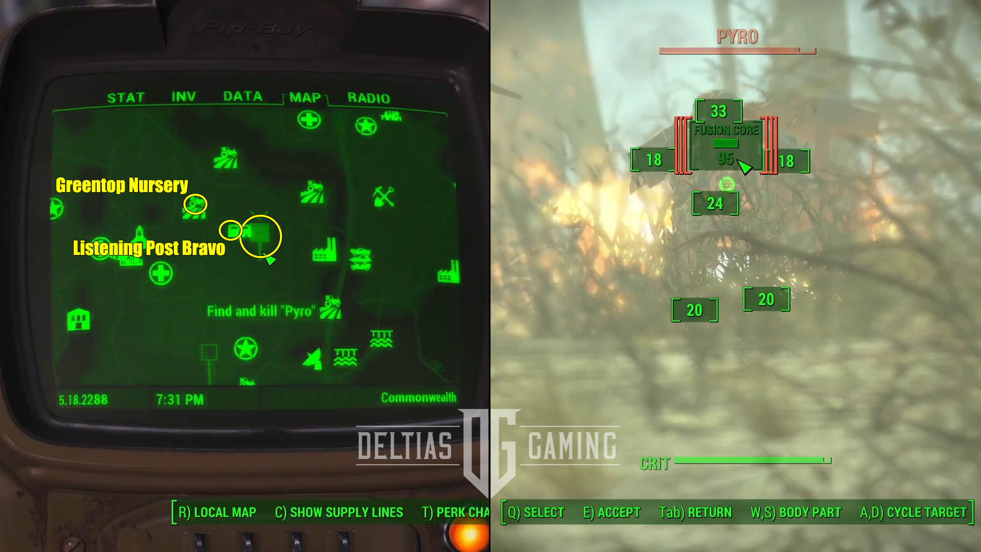 Posizione sulla mappa di Fallout 4 Pyromaniac Quest Uccidi Pyro