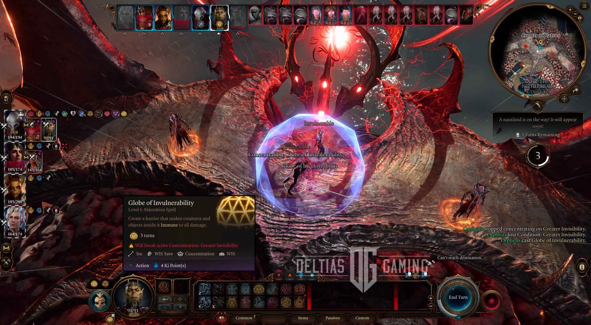 Baldur's Gate 3 Combattimento finale con il Globo dell'Invulnerabilità di Netherbrain Orpheus