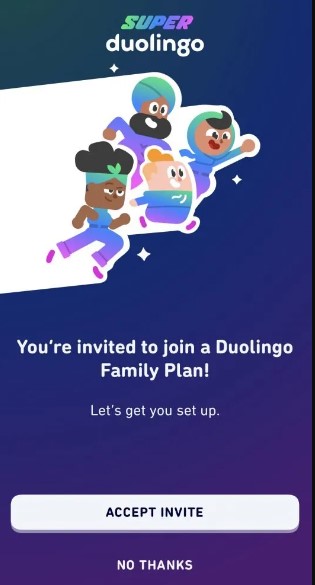 Link per invitare il piano Famiglia Duolingo Max