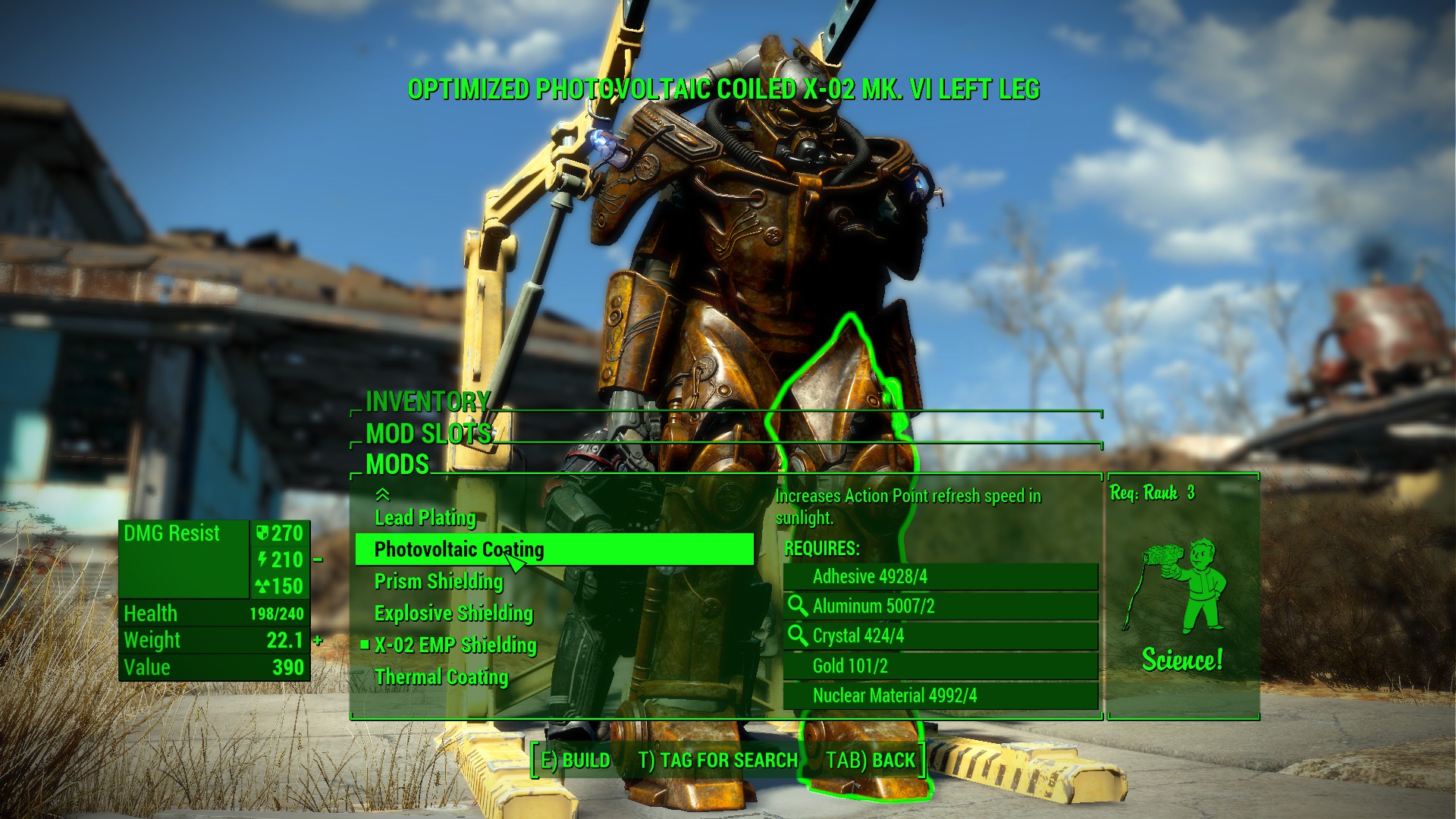 Rivestimento fotovoltaico Modifiche dell'armatura atomica di Fallout 4