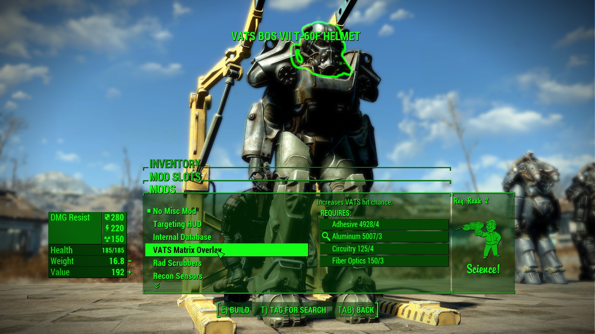 Sovrapposizione matrice VATS Modifiche dell'armatura atomica di Fallout 4