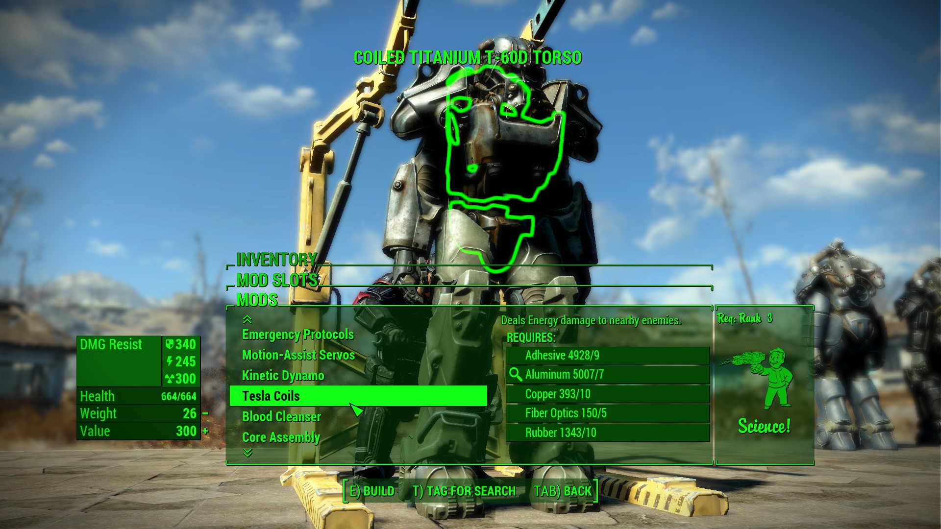 Modifiche dell'armatura atomica di Tesla Coil Fallout 4
